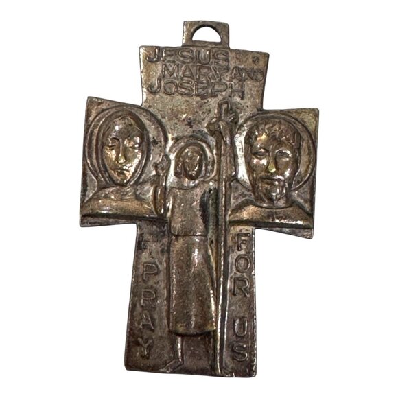 Catholic Saint Christopher Protect Us Bronze Devotional Cross Pendant Religious - Picture 4 of 7